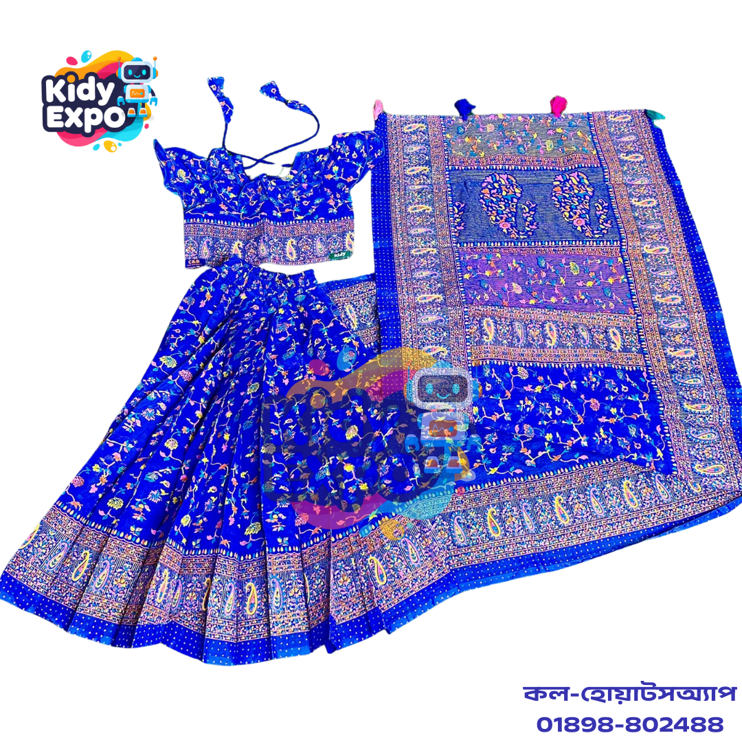 1 হাফ-সিল্ক স্কিন প্রিন্ট রেডি শাড়ি (নীল) - Image 1