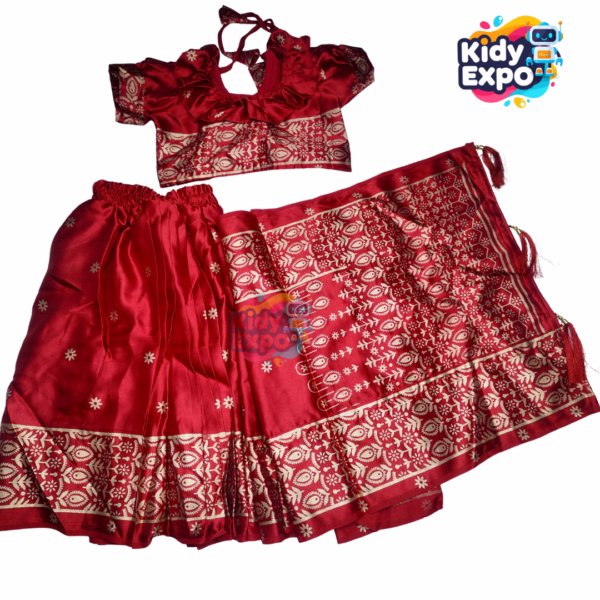 অরজিনাল লাল জাপানি-সিল্ক  রেডি শাড়ি - Image 3