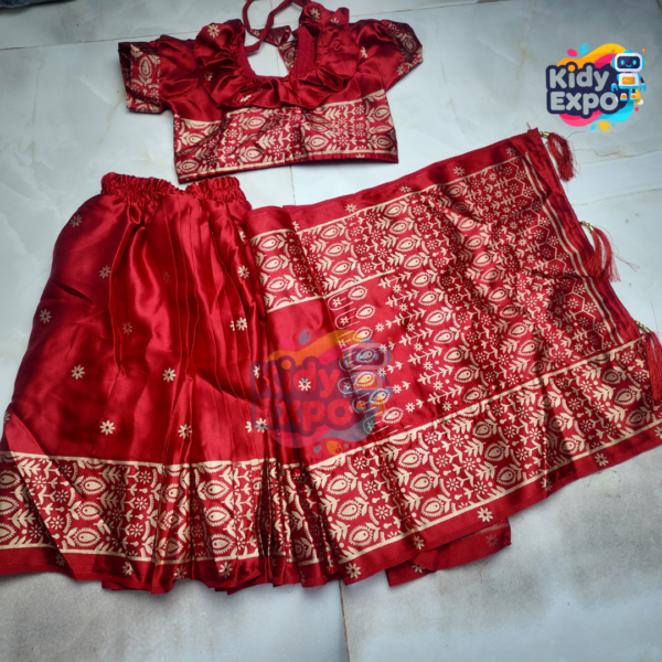 অরজিনাল লাল জাপানি-সিল্ক  রেডি শাড়ি - Image 2