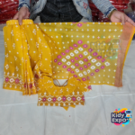 বাচ্চাদের হলুদ সুতির রেডি শাড়ি - Image 2