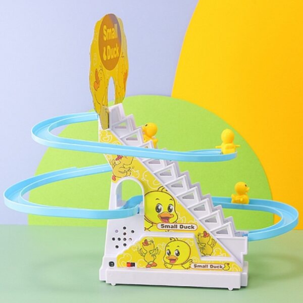 Automatic Duck Climbing Stairs Toy with Music & LED Lights | Cute Duck Slide Escalator Track Toy for Kids - Image 4