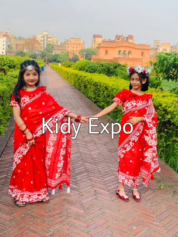 বাচ্চাদের প্রিমিয়াম সুতি রেডি শাড়ি - Image 2