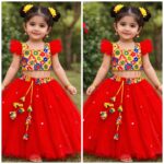 প্রিমিয়াম কিডস পার্টি লেহেঙ্গা - লাল - Image 2