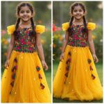প্রিমিয়াম কিডস পার্টি লেহেঙ্গা - হলুদ - Image 2