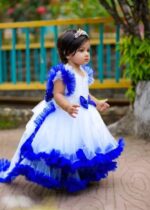 স্টাইলিশ বেবি গার্ল পার্টি গাউন – সাদা ও নীল - Image 2