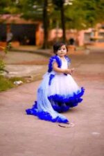 স্টাইলিশ বেবি গার্ল পার্টি গাউন – সাদা ও নীল