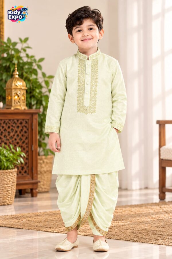 শারদীয় রাজকুমার ধুতি-পাঞ্জাবি সেট - Lite Olive Color - Image 4