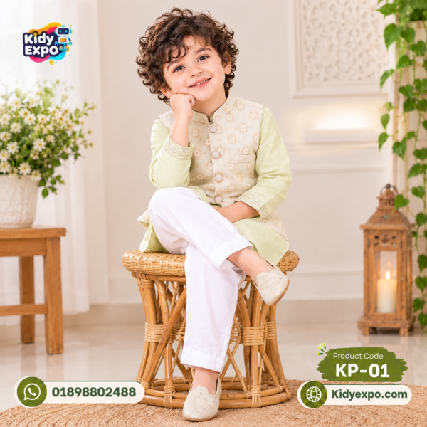 প্রিমিয়াম কুটি -পাঞ্জাবি সেট - Lite Olive Color - Image 2